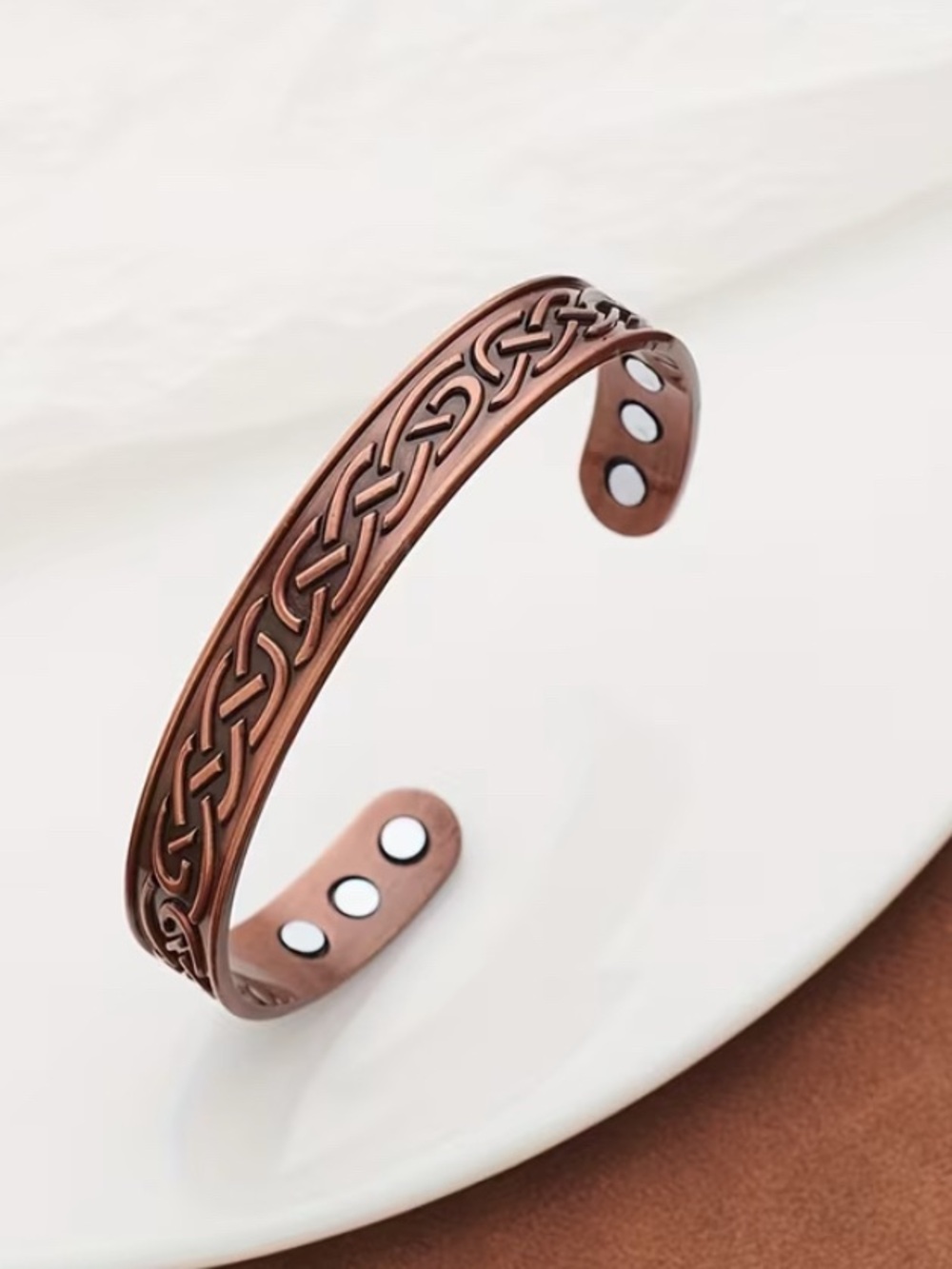 Womens Copper Line Designs Embossed Magnetic Open Cuff Adjustable Bracelet
